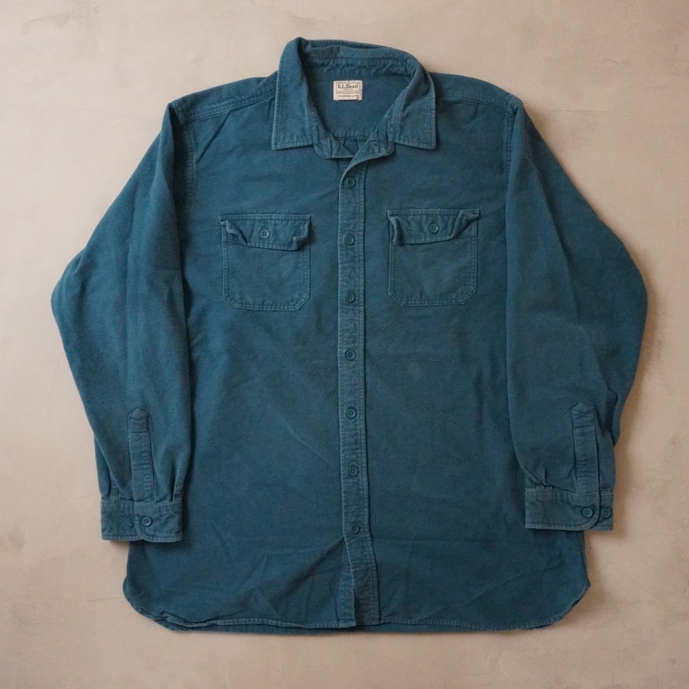 Vintage LL Bean Chamois Cloth Shirt XXL Mens Teal Blue Button Up Flannel